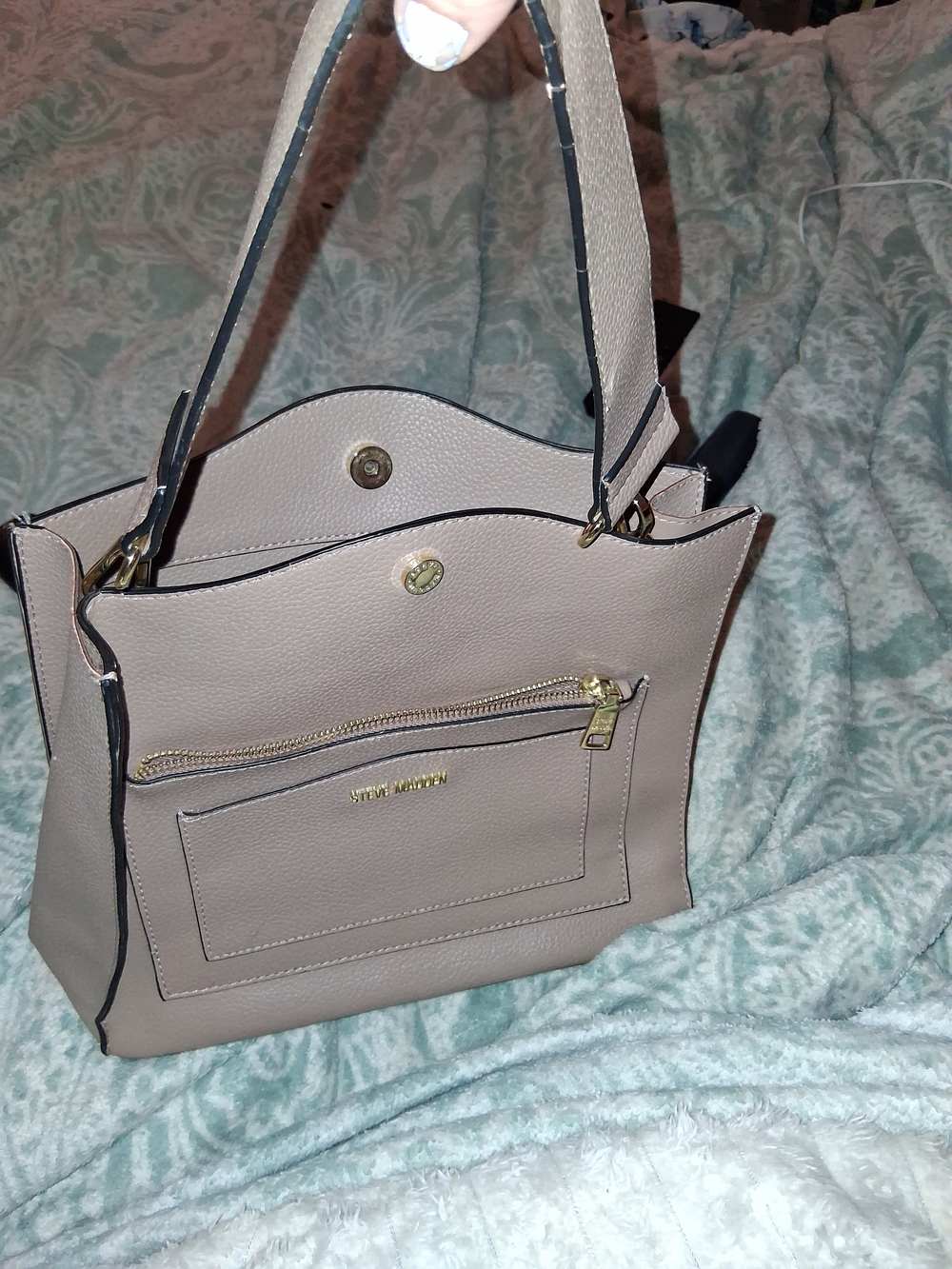 Steve Madden Taupe Pebbled Leather Tote Bag
